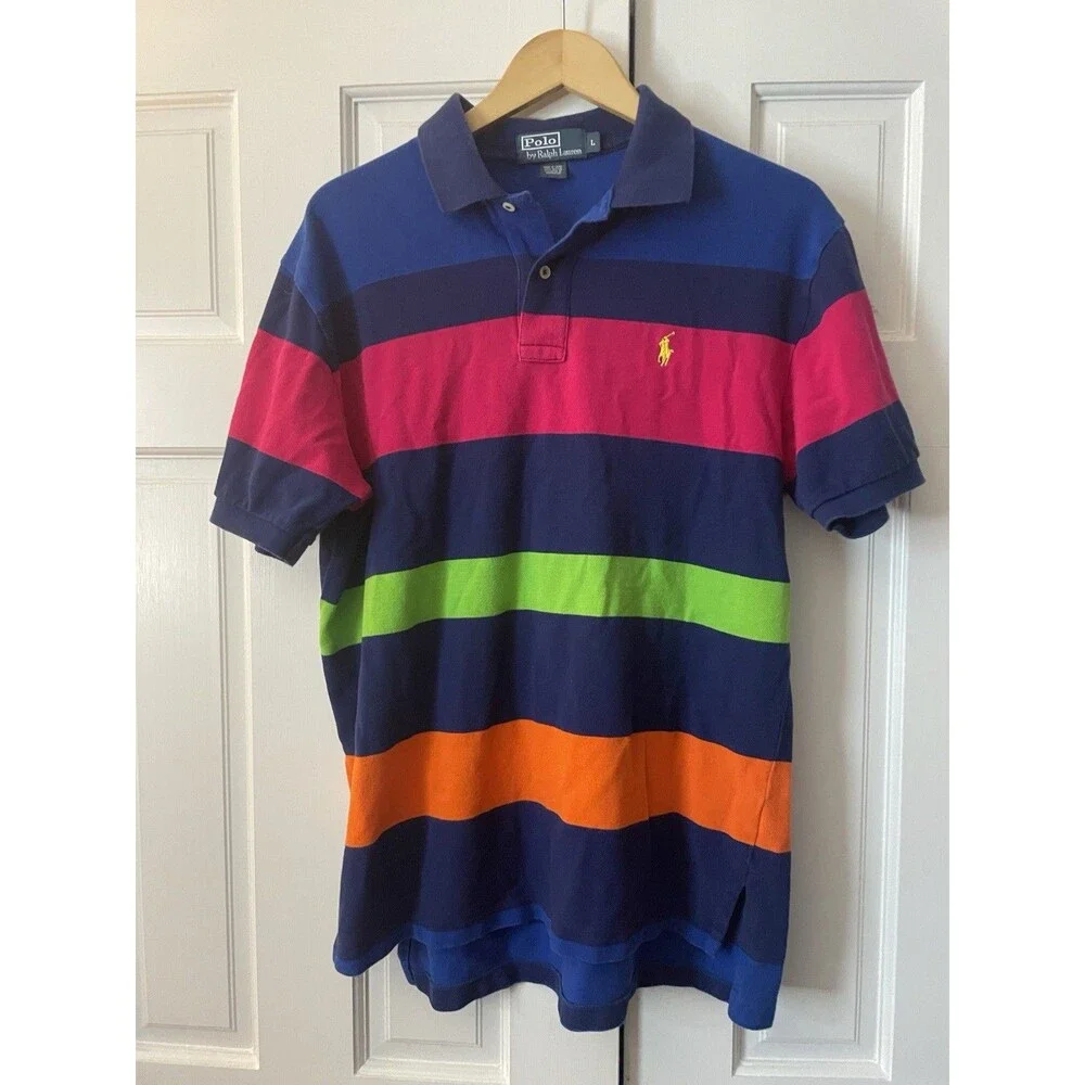 Vintage Polo Ralph Lauren Striped Polo Shirt Men's Large Multicolor 90s Preppy